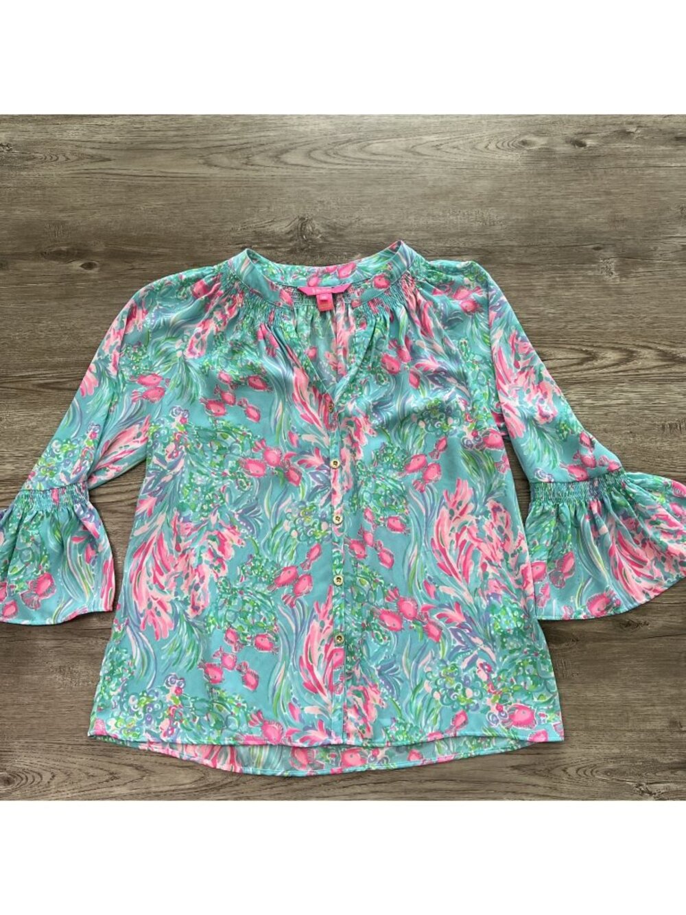 Lilly Pulitzer Dakota Top Womens XS Amalfi Blue Best Fishes Blue